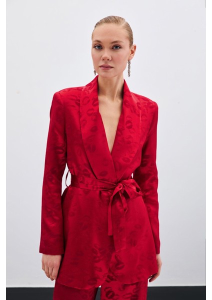 Jakarlı Şal Yaka Bağlamalı Kadın Ceket 1693-6564