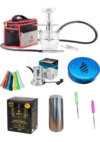 Kefo Trip Çantalı Nargile Takımı + Galvaniz Ocak + 1kg Kömür+ Kefo Ember + Rulo Folyo + 50 Sipsi+Iğne
