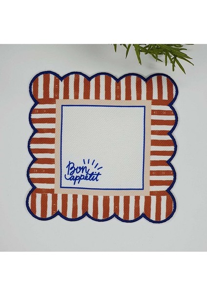 Dekoratif Kenar Bon Appetit Sloganlı Nakış Kenar Kumaş Kokteyl Peçetesi 1 Adet