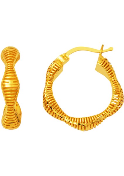 22 Ayar Altın Dalgalı Tasarım Halka Küpe