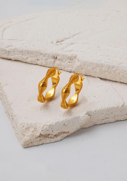 22 Ayar Altın Dalgalı Tasarım Halka Küpe modelleri