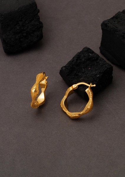 22 Ayar Altın Dalgalı Tasarım Halka Küpe fırsatları