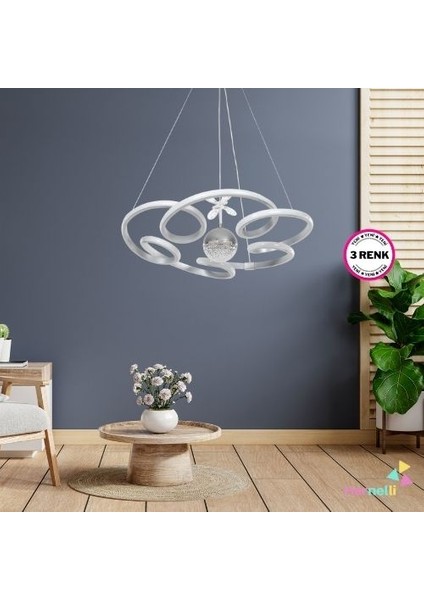 3 Renk Yanabilen Şeker Top Aksesuarlı Modern Ledli Avize