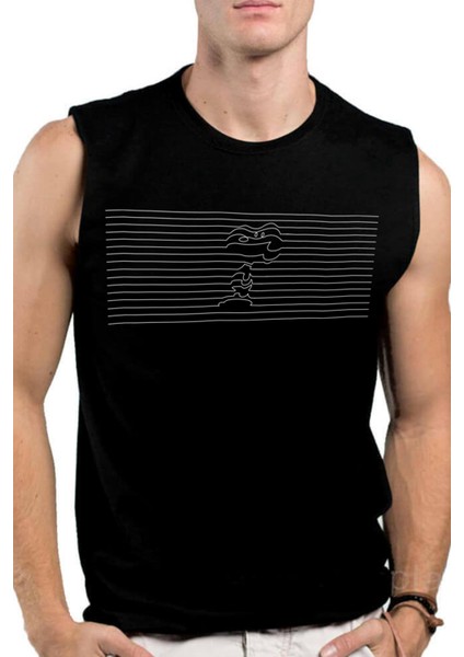 Çizgili Köpek Siyah Kesik Kol / Kolsuz Erkek T-Shirt
