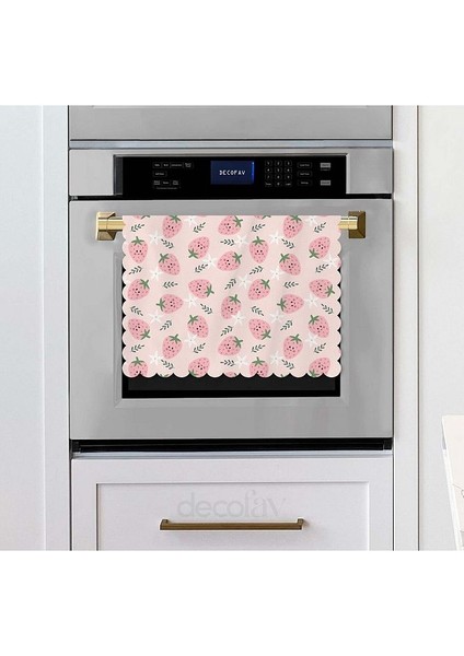 Pastel Pembe Tatlı Çilekler Desenli Lazer Kesim Kumaş Fırın Örtüsü