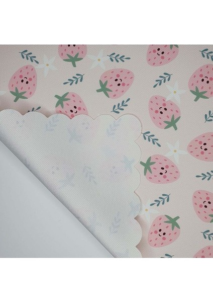 Pastel Pembe Tatlı Çilekler Desenli Lazer Kesim Kumaş Fırın Örtüsü
