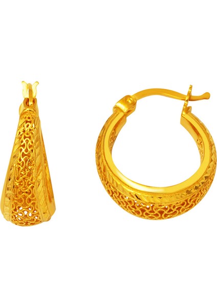 Telkari Işlemeli 22 Ayar Halka Altın Küpe