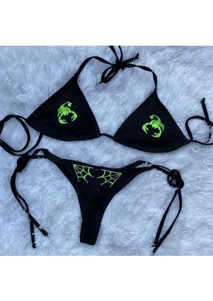 Özel Tasarım Yeşil Akrep Baskılı Brazilian Yeni Stil Sexy Kadın Bikini Takımı