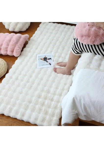 Bubble Tavşan Tüyü Peluş Beyaz Yatak Odası Banyo Koridor Mutfak Yumuşak Dokulu Kaymaz Halı