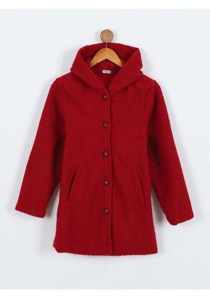 Fleto Cepli Kız Çocuk Kuzu Yün Uzun Ceket Kaban