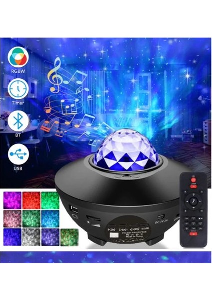 Starry Projektör Bluetooth Hoparlör+Sese Duyarlı Disko Topu+ USB Mp3 Çalar+Parti, Gece Lambası indirimleri