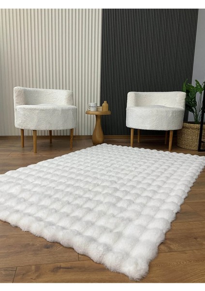 Bubble Tavşan Tüyü Peluş Beyaz Yatak Odası Banyo Koridor Mutfak Yumuşak Dokulu Kaymaz Halı