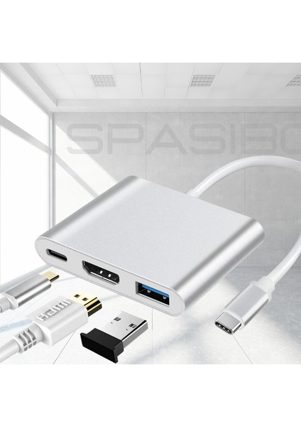 Port Trio Usb-C HUB 3 In 1 Adaptör | 4K UHD Hdmı, Hızlı Veri Transferi ve Çoklu Bağlantı Deneyimi!