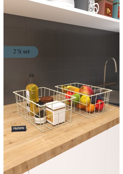 2'li Büyük Boy Düzenleyici Lüks Mutfak Düzenleyici Banyo Organizer Metal Meyve Sepeti