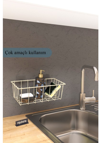 Asılabilir Yapışkanlı Sepet Mutfak Düzenleyici Banyo Rafı Çok Amaçlı Organizer