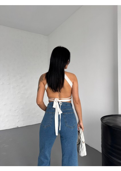 Orta Mavi Yüksek Bel Straight Jeans