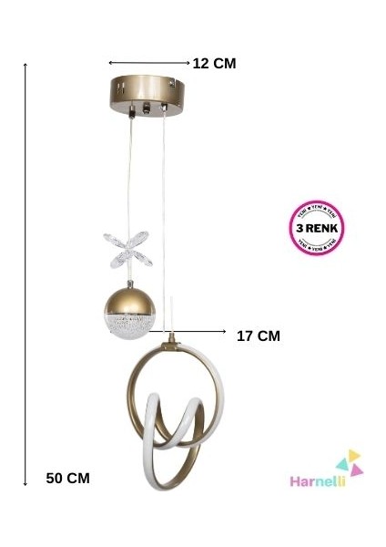3 Renk Yanabilen Şeker Camlı Modern Ledli Avize