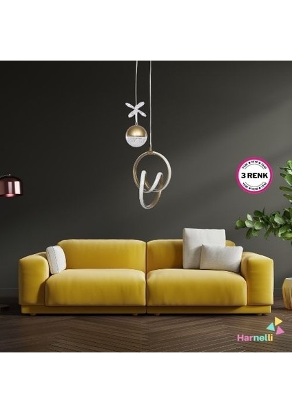 3 Renk Yanabilen Şeker Camlı Modern Ledli Avize