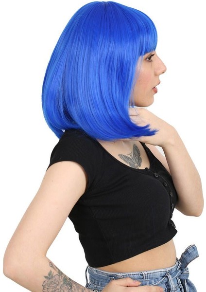 Küt Kahküllü Fiber Sentetik Peruk - Koyu Mavi fiyatları