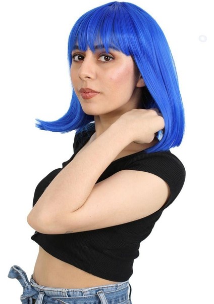 Küt Kahküllü Fiber Sentetik Peruk - Koyu Mavi modelleri