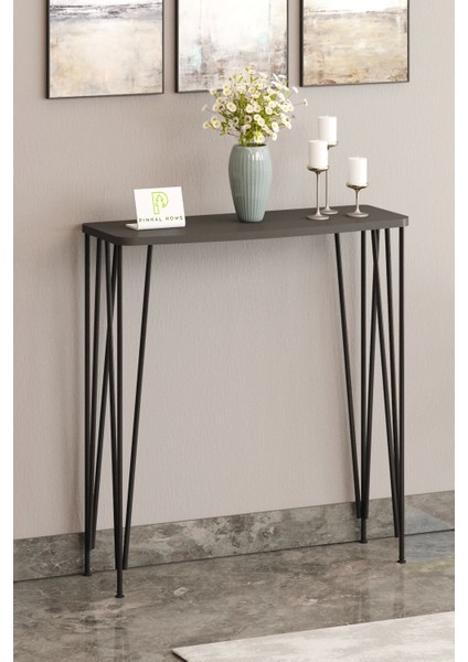 120 cm Antresit Gri Dresuar Kahve Köşesi Konsol Modern Raf Metal Boru Siyah Ayaklı