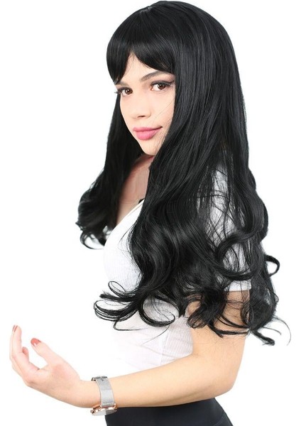 Kahküllü Uzun Dalgalı Fiber Sentetik Peruk - Siyah modelleri