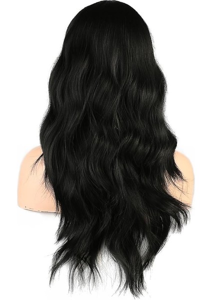 Dalgalı Perçemli Fiber Sentetik Orta Boy Peruk - Siyah fırsatları