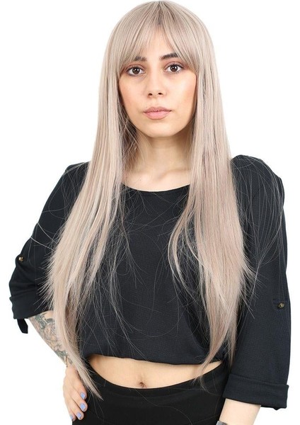 Fiber Sentetik Uzun Düz Kahküllü Peruk - Küllü Bebek Sarı