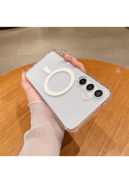 Samsung Galaxy S22 Uyumlu Kılıf Şeffaf Magsafe Şarj Özellikli Arkası Sert Kenarları Silikon Kapak