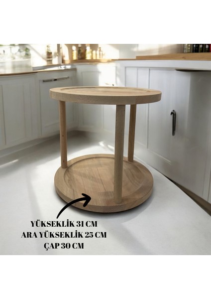 Kayın Masif Ahşap 360° Dönen Dekoratif Iki Katlı Stant/Sunumluk/Düzenleyici-Organizer Tepsi fiyatları