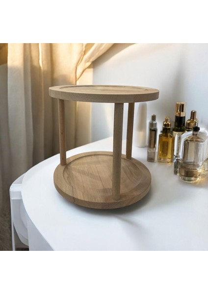 Kayın Masif Ahşap 360° Dönen Dekoratif Iki Katlı Stant/Sunumluk/Düzenleyici-Organizer Tepsi modelleri