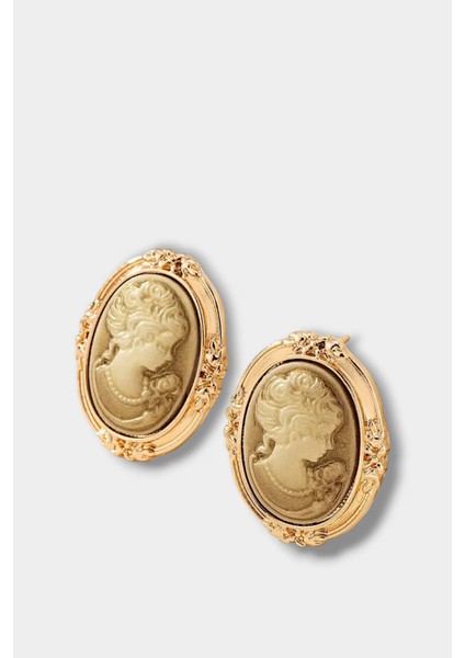 Bej Vintage Tarzı Kabartma Tasarım Cameo Küpe fiyatları