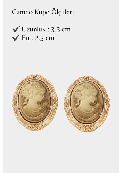 Bej Vintage Tarzı Kabartma Tasarım Cameo Küpe modelleri
