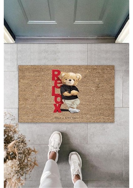 Dijital Rela x Ayıcık Bej Kapı Paspası Dış Mekan Paspas K-3192