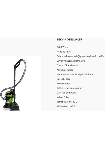 Arnika Hydra Rain Su Filtreli Halı Yıkama Makinesi 2400 W -Hepa 13 Filtre Çift Tank Sistemi ve Uzun Kablo