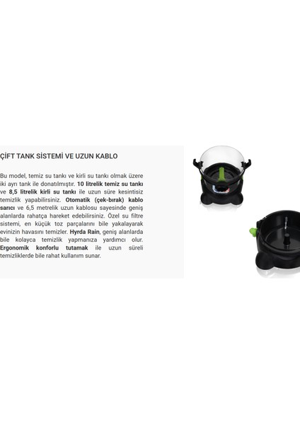 Arnika Hydra Rain Su Filtreli Halı Yıkama Makinesi 2400 W -Hepa 13 Filtre Çift Tank Sistemi ve Uzun Kablo