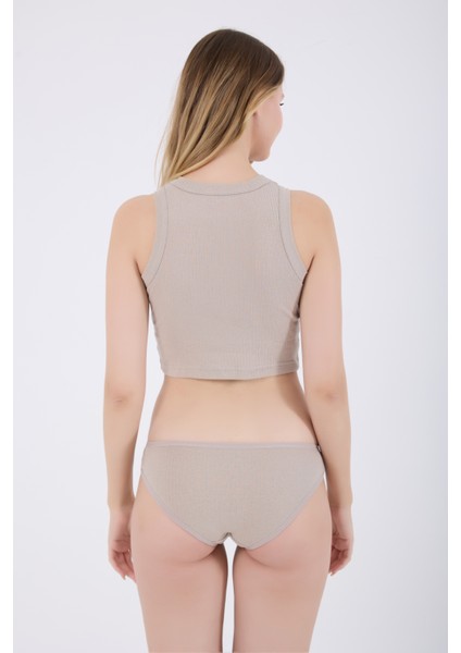Fitilli Pamuklu Kalın Askılı Crop Kadın Atlet & Slip Külot Takım