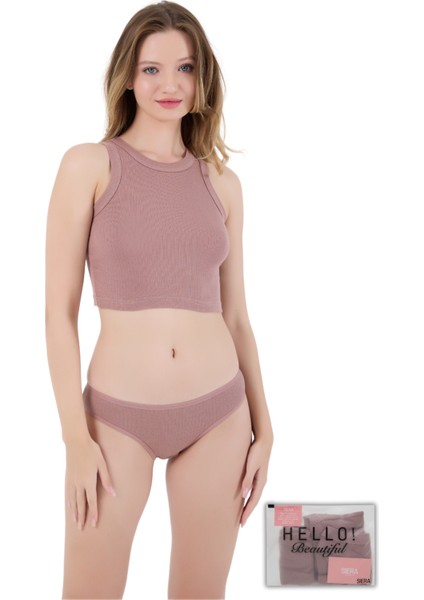 Fitilli Pamuklu Kalın Askılı Crop Kadın Atlet & Slip Külot Takım