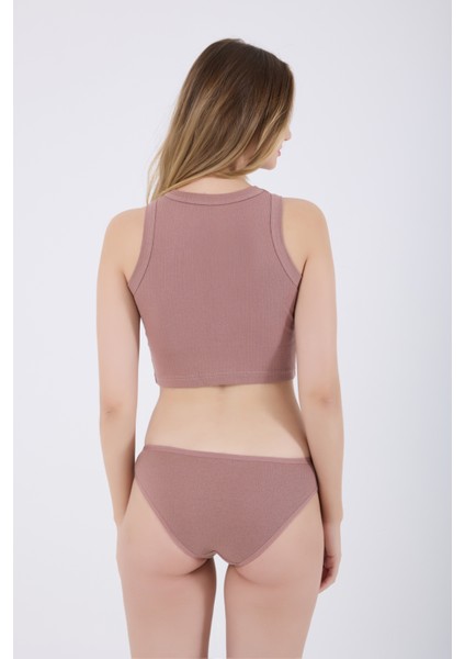 Fitilli Pamuklu Kalın Askılı Crop Kadın Atlet & Slip Külot Takım