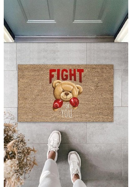 Bej Kapı Önü Paspası Fight For You Ayıcık Desen K-3321