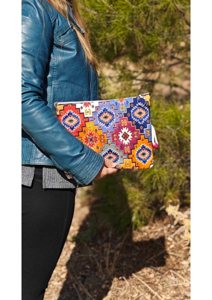 Kilim Desen Bez Çanta & Portföy Clutch El Çantası, Etnik Omuz Çanta, Makine Dokuma Kalın Kumaş Çanta fiyatları