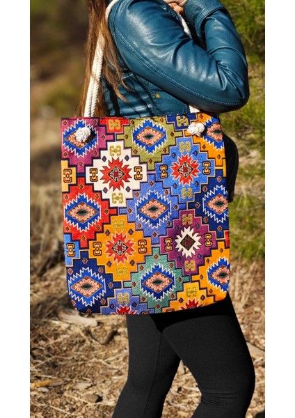 Kilim Desen Bez Çanta & Portföy Clutch El Çantası, Etnik Omuz Çanta, Makine Dokuma Kalın Kumaş Çanta modelleri