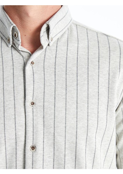 Gri Slim Fit Uzun Kollu Çizgili Erkek Gömlek modelleri