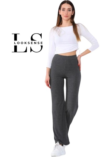 Looksense Kadın Kaşkorse Yüksek Bel Bol Paça Fitilli Tayt 01034