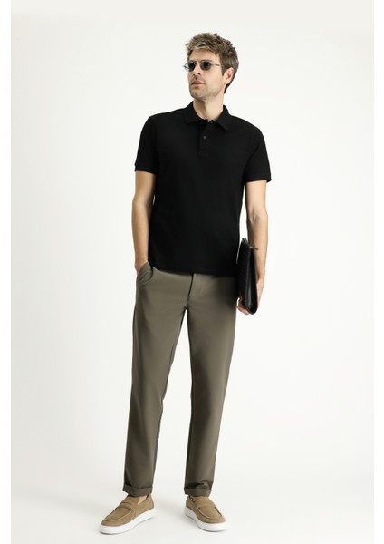 Slim Fit Dar Kesim Nakışlı Pamuk Polo Yaka Tişört