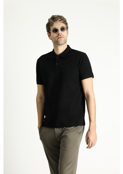 Slim Fit Dar Kesim Nakışlı Pamuk Polo Yaka Tişört