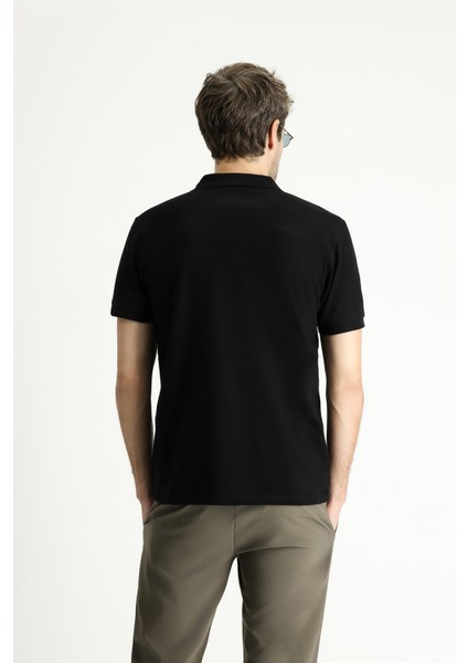 Slim Fit Dar Kesim Nakışlı Pamuk Polo Yaka Tişört