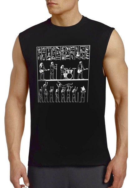 Firavun Rock Siyah Kesik Kol / Kolsuz Erkek T-Shirt