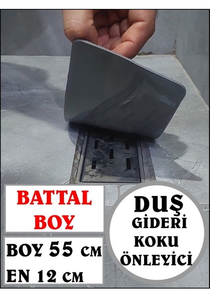 Kötü Koku Önleyici Uzun Duş Gideri Silikon Mat Duş Gideri Kapağı Tıpası Böcek Önleyici BATTAL BOY GRİ 55 cm X 12 cm