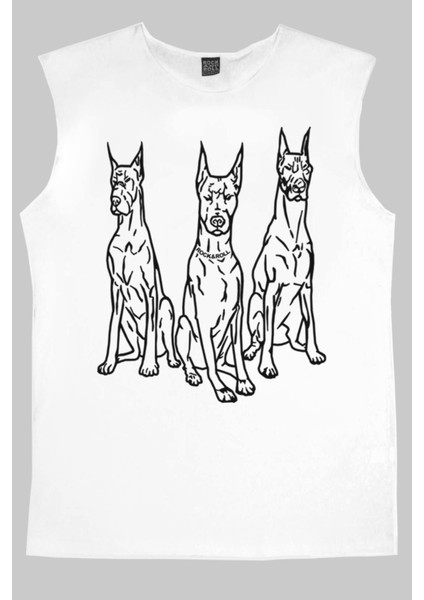 Doberman Trio Beyaz Kesik Kol / Kolsuz Erkek T-Shirt fiyatları